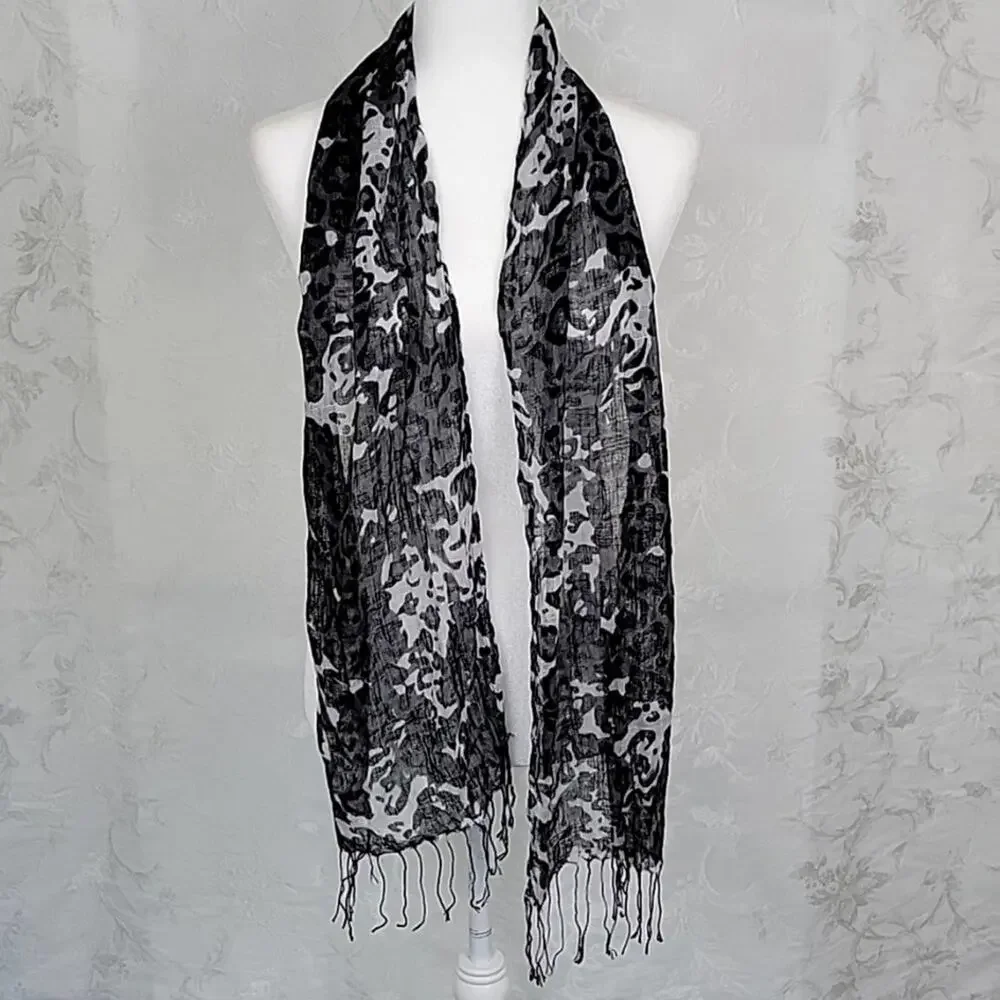 Leopard Print Scarf/Wrap Black Gray and White 64